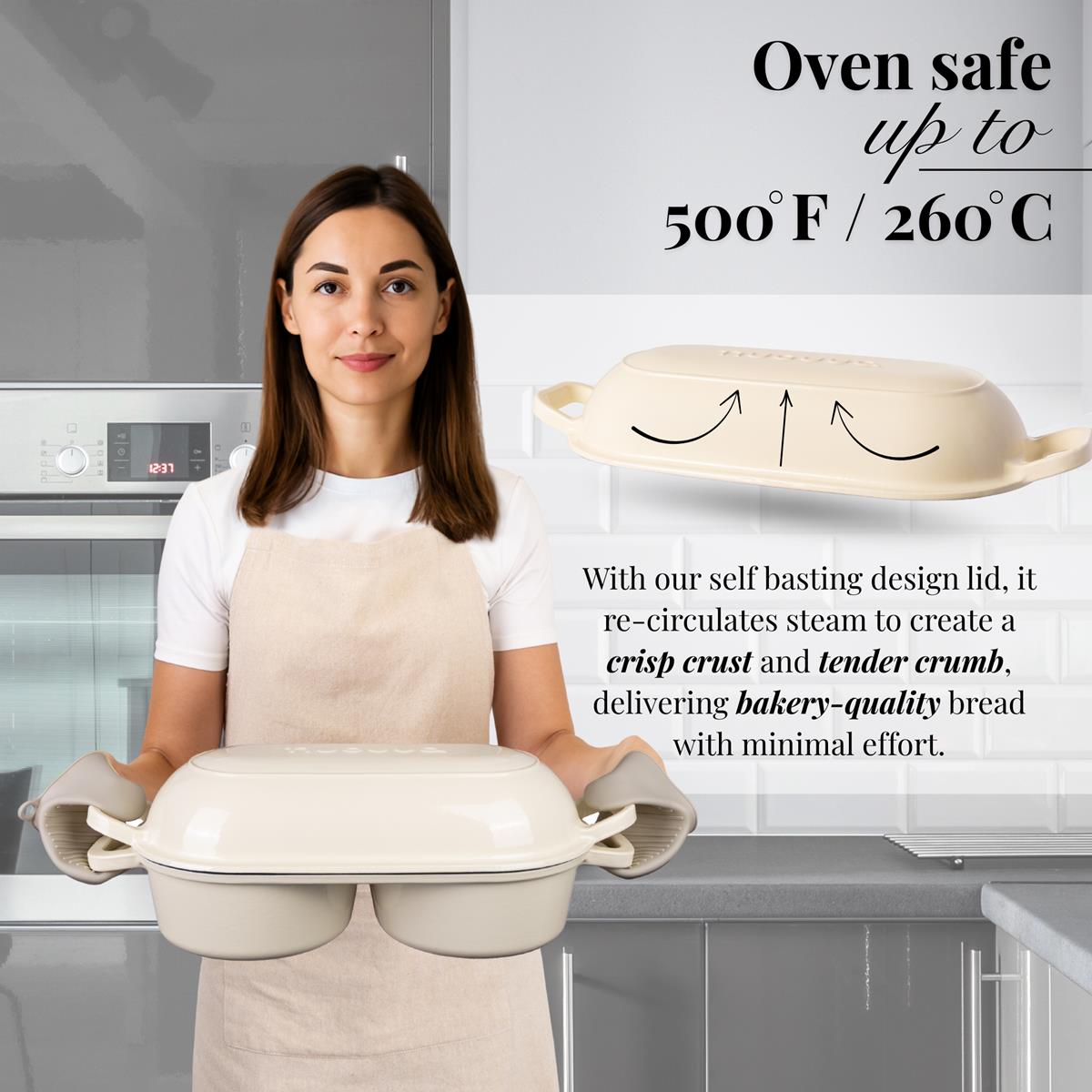 Enamelled Cast Iron Double Bread Loaf Pot, Nuovva - Image 5