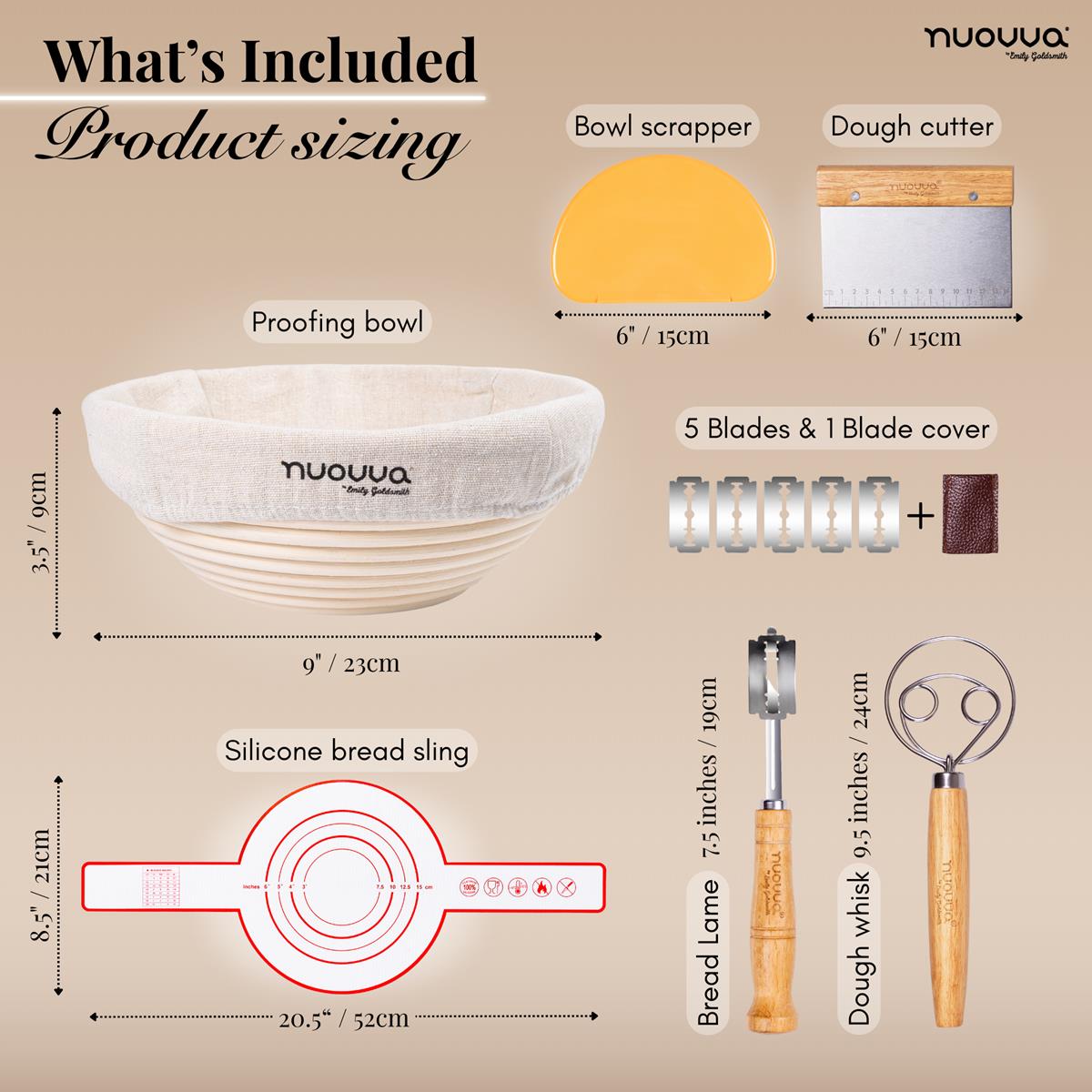12-Piece Sourdough Bread Baking Kit with 9-Inch Proofing Basket, Nuovva - Image 3